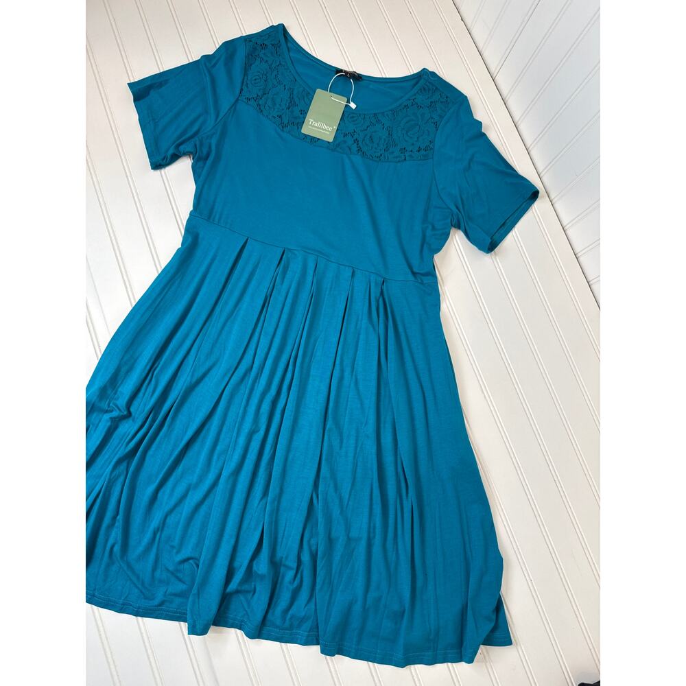 NWT Amazon Midi Dresses - Black Floral & Crochet Yoka Shot Sleeves Bundle Sz L - Picture 7 of 9